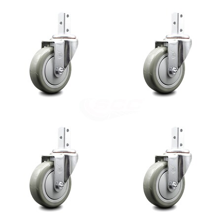 Service Caster 4 Inch Gray Polyurethane Wheel Swivel 3/4 Inch Square Stem Caster Set SCC SCC-SQ20S414-PPUB-GRY-34-4